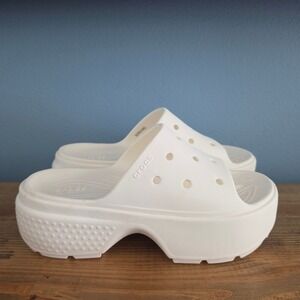 Crocs Women Stomp Slide White Platform Chunky Comfort Sandals Size‎ 11